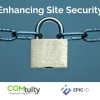 Padlock suspended on a security chain, with the words "Enhancing Site Security".