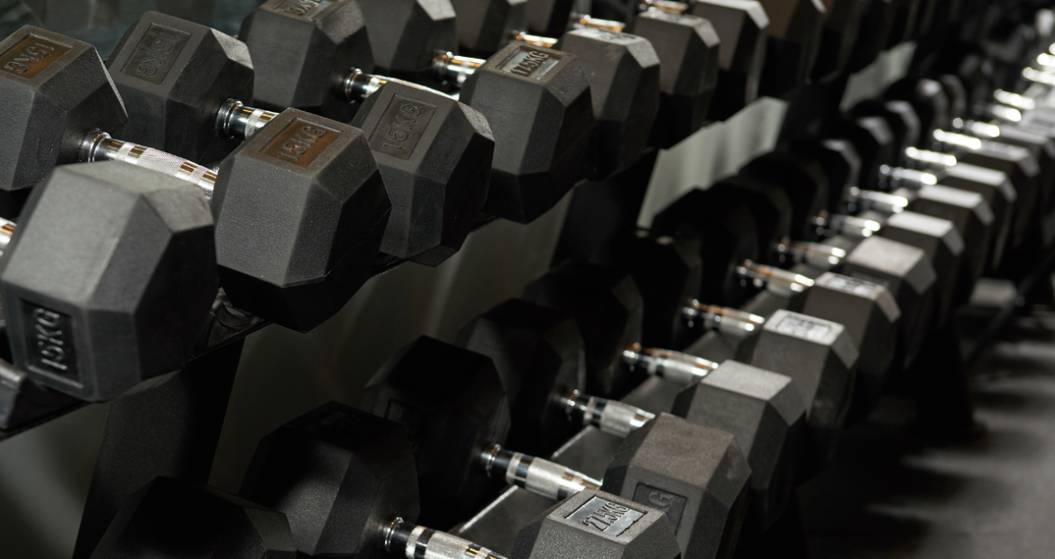 close up view of exercise dumbbells