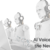 Three futuristic humanoid robots, wearing headsets and working on laptops, are seated in a row, symbolizing AI-powered voice bots. The text 'AI Voice Bots are the New Normal' appears in bold on the right side, and the COMtuity logo with the tagline 'Technology Ingenuity' is displayed in the bottom left corner. The image has a clean, high-tech feel, with the robots representing advanced AI in customer service or support roles."