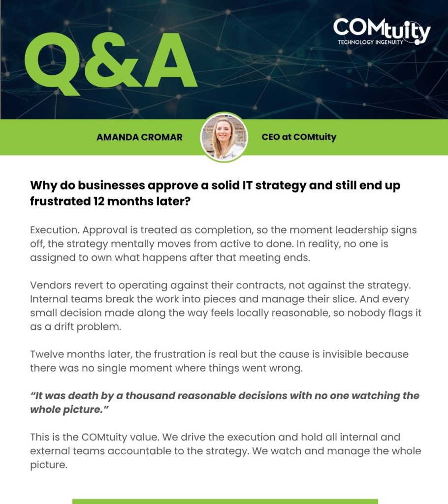 Why do businesses approve a solid IT strategy and still end up frustrated 12 months later?