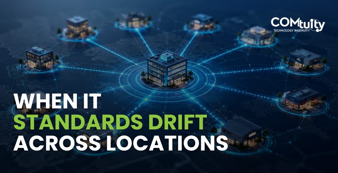 Multi-location IT management network connecting multiple business locations through a centralized technology hub