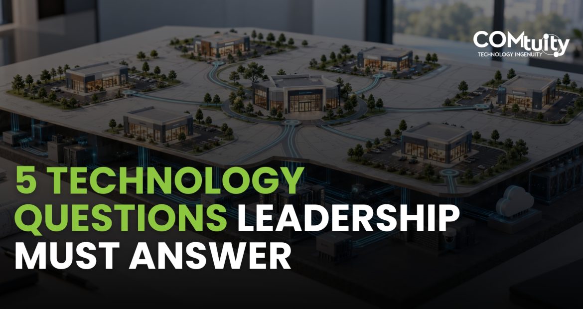 Technology planning for business growth shown through connected locations supported by network and cloud infrastructure.