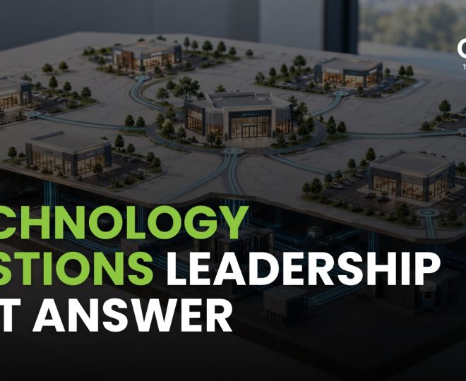 Technology planning for business growth shown through connected locations supported by network and cloud infrastructure.