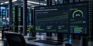 Infrastructure capacity dashboard assessing whether technology planning for business growth can support additional locations, users, and data.