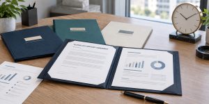 Technology services agreement, vendor proposals, and a desk clock illustrating technology contract negotiation before renewal.